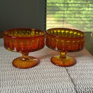 VTG Orange Amber Glass Sorbet/Ice Cream Dish Set Of 2